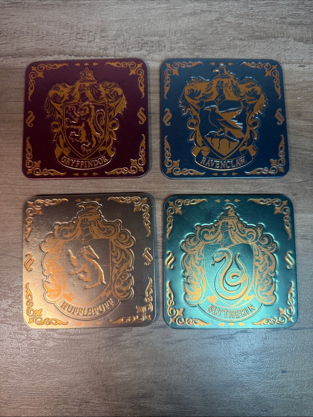 Harry Potter Hogwarts House Crest Coasters Set of 4 Paladone Cork Back Used